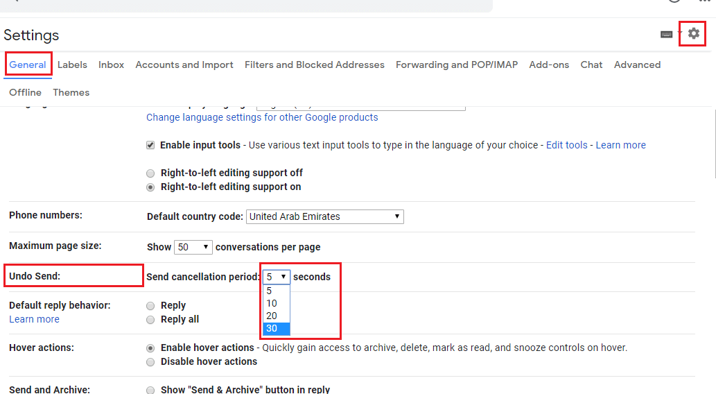 Increase the Undo Send Time