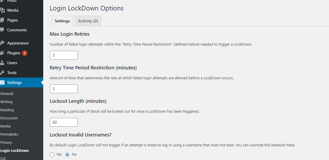 configure Lockdown plugin