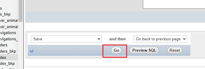 Click 'Go' to save the database