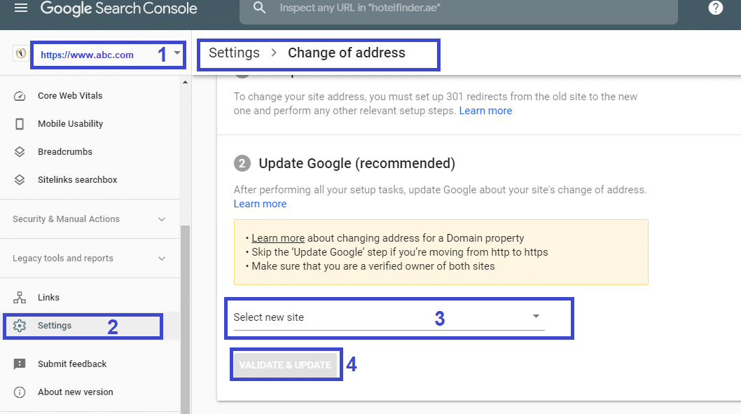 Requesting 'Change of Address' in Google Search Console