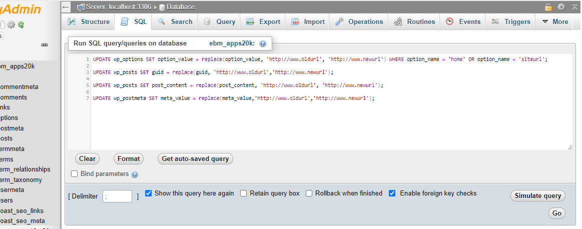 wordpress change url mysql