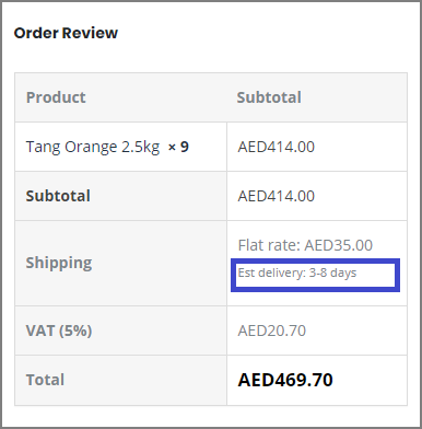 Showing the Estimated Delivery Date